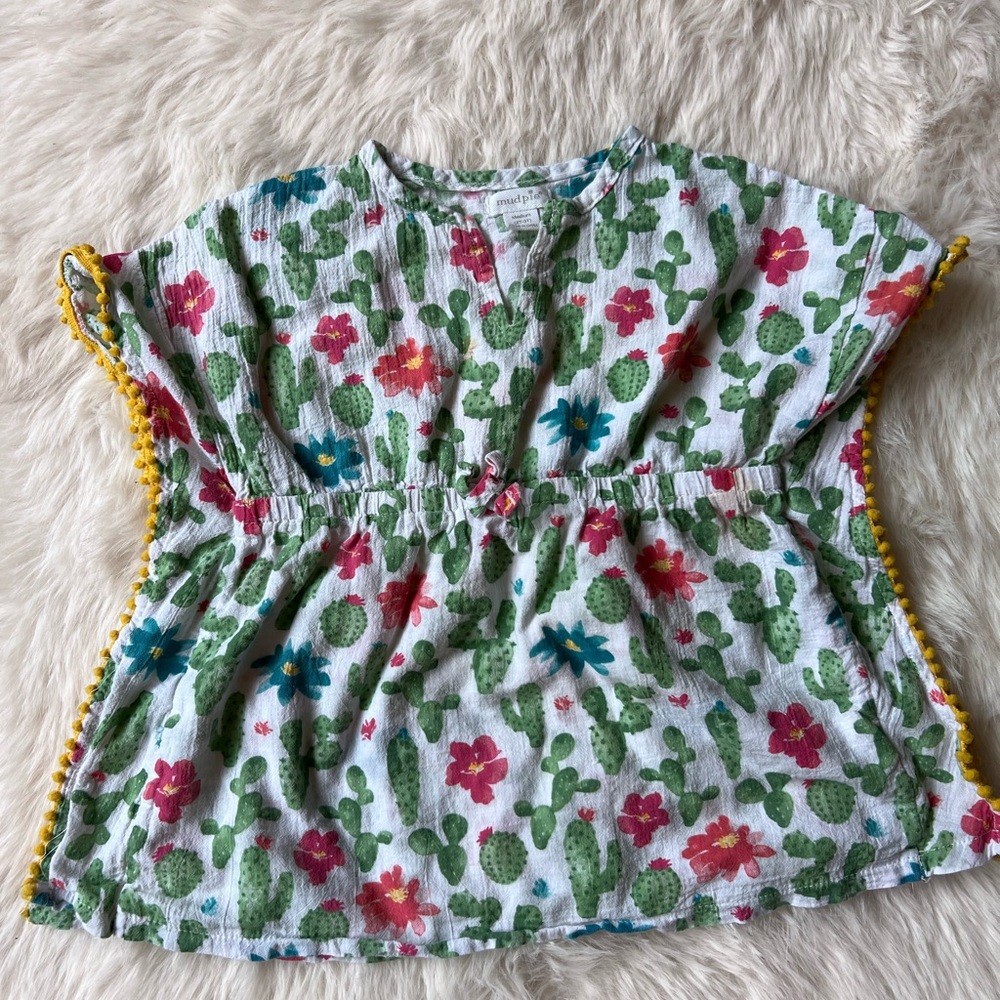 Mud Pie Green and Red Floral Blouse with Ruffled Neckline